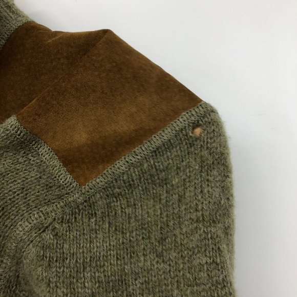 Pendleton Shetland Wool Olive Green Quarter Zip suede elbow patch sweater SP - Picture 14 of 16
